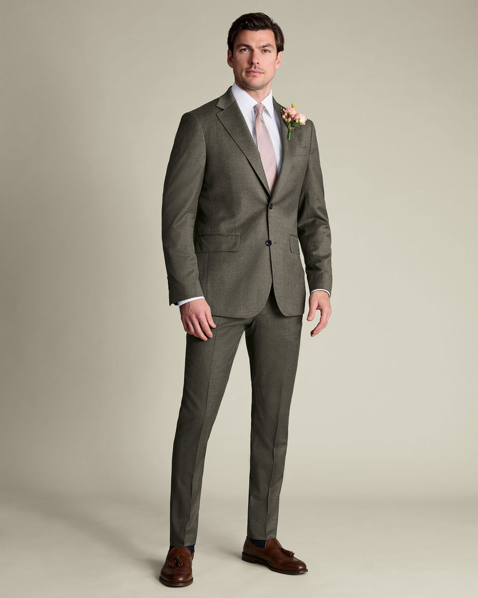 Italian Flannel Suit Jacket - Olive Green