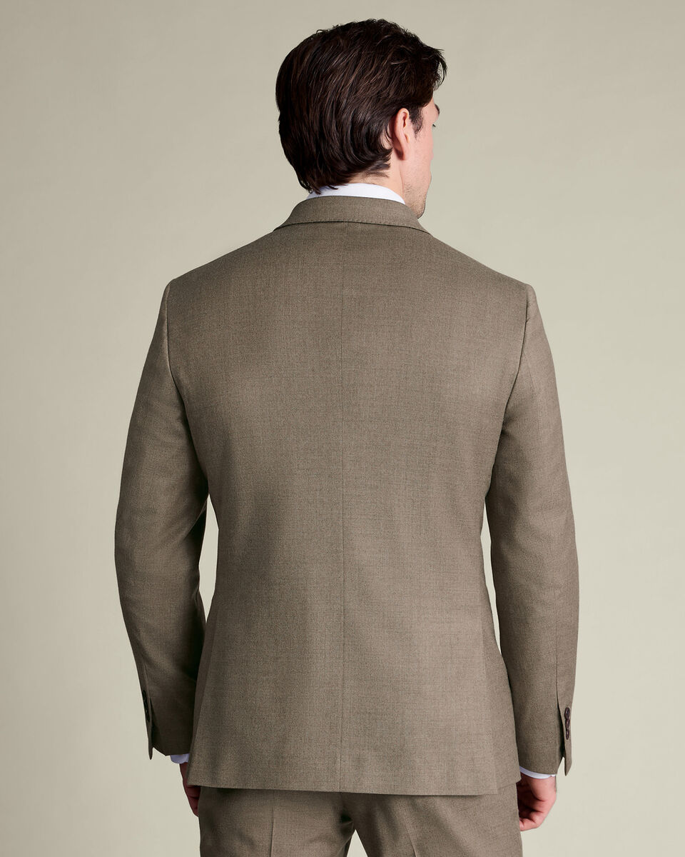 Double Breasted Italian Flannel Suit Jacket - Taupe
