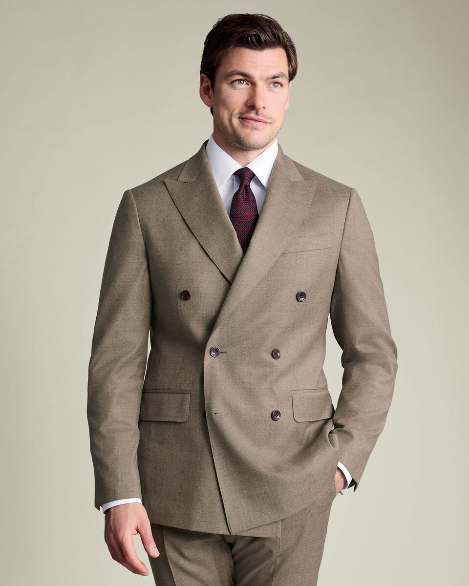 Double Breasted Italian Flannel Suit Jacket - Taupe