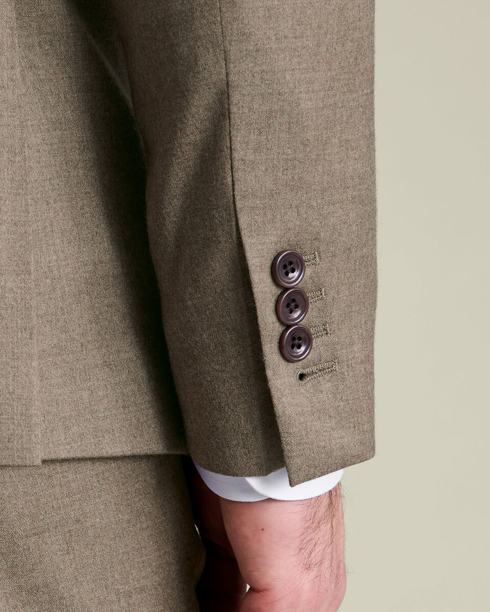 Double Breasted Italian Flannel Suit Jacket - Taupe
