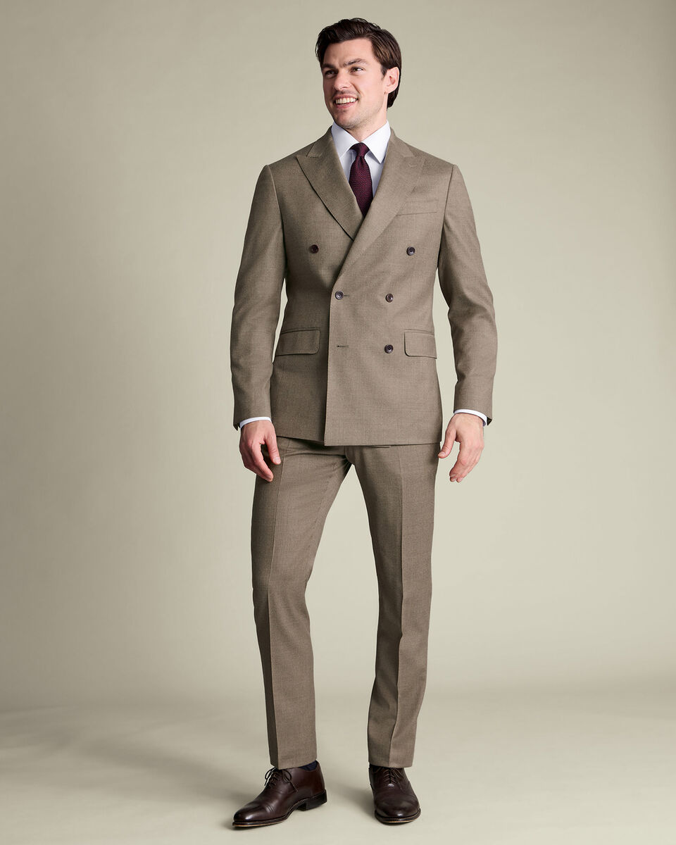 Double Breasted Italian Flannel Suit Jacket - Taupe