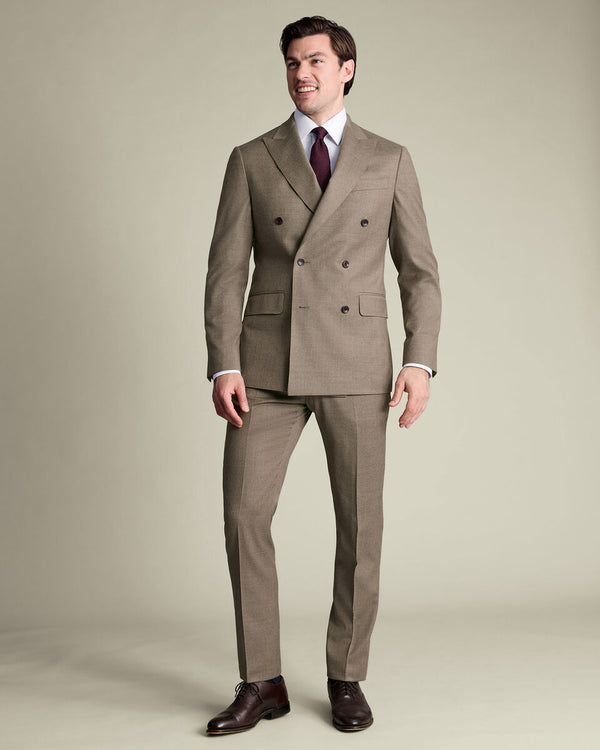 Double Breasted Italian Flannel Suit Jacket - Taupe