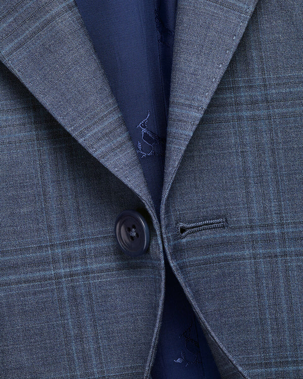 Italian Check Suit Jacket – Steel Blue