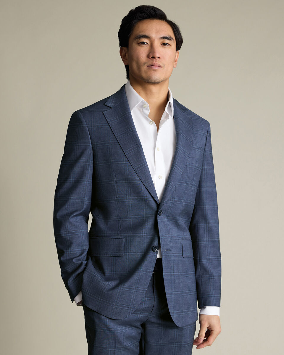 Italian Check Suit Jacket – Steel Blue