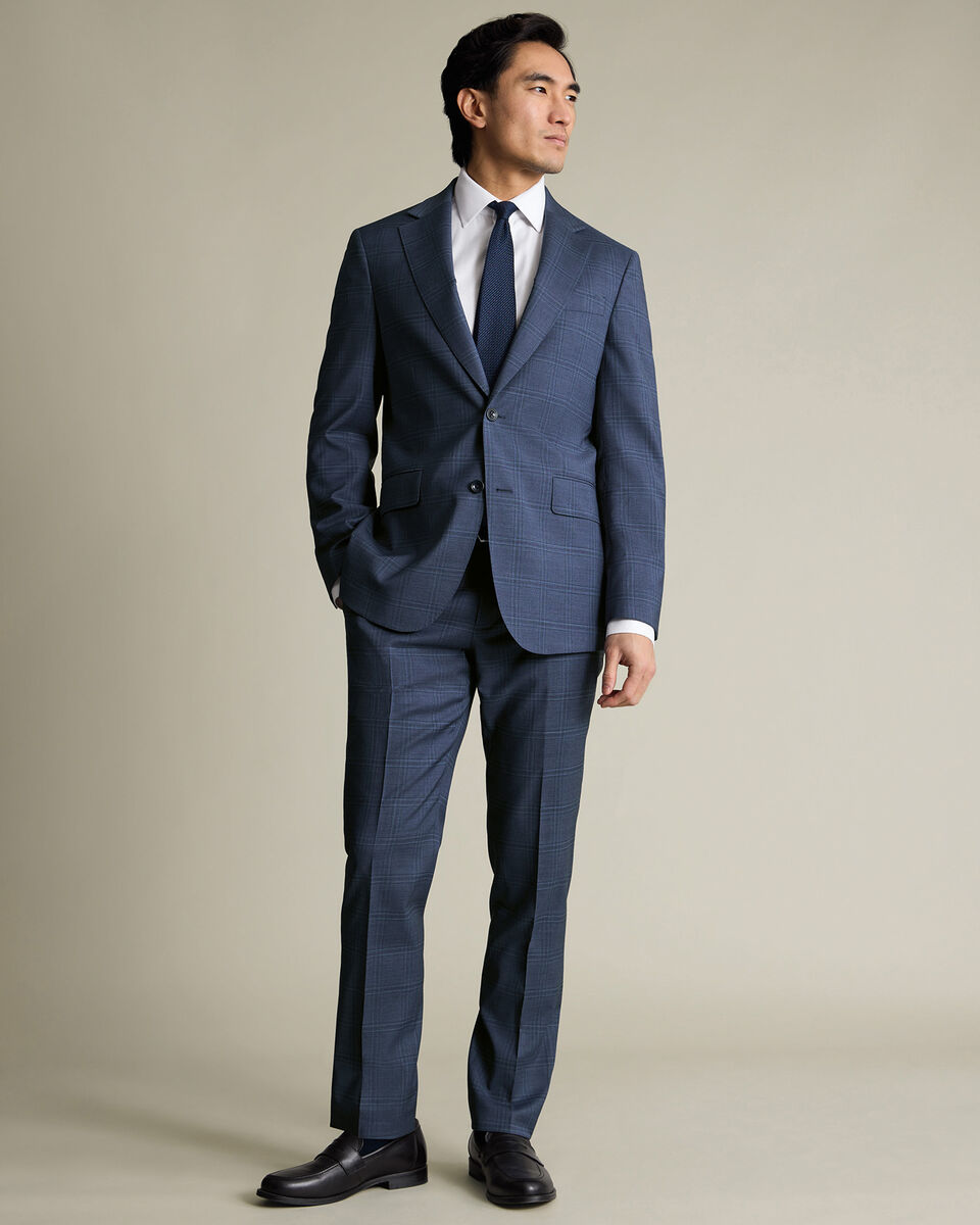 Italian Check Suit Jacket – Steel Blue