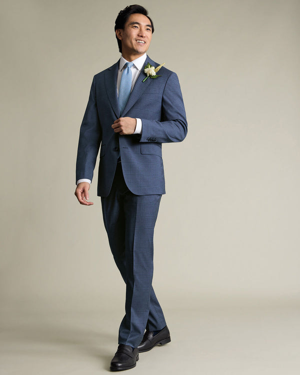 Italian Check Suit Jacket – Steel Blue
