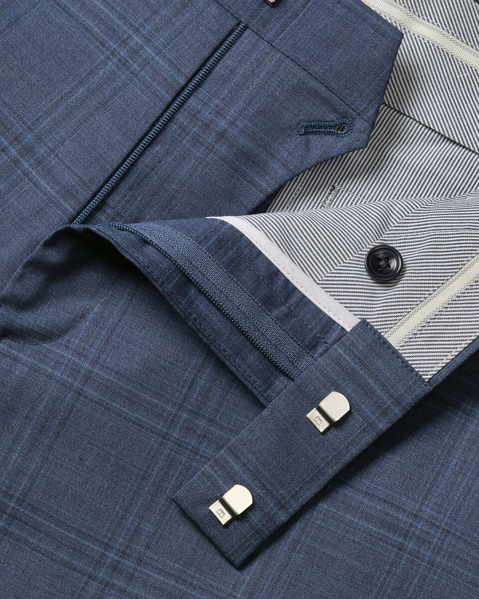 Italian Check Suit Pants – Steel Blue