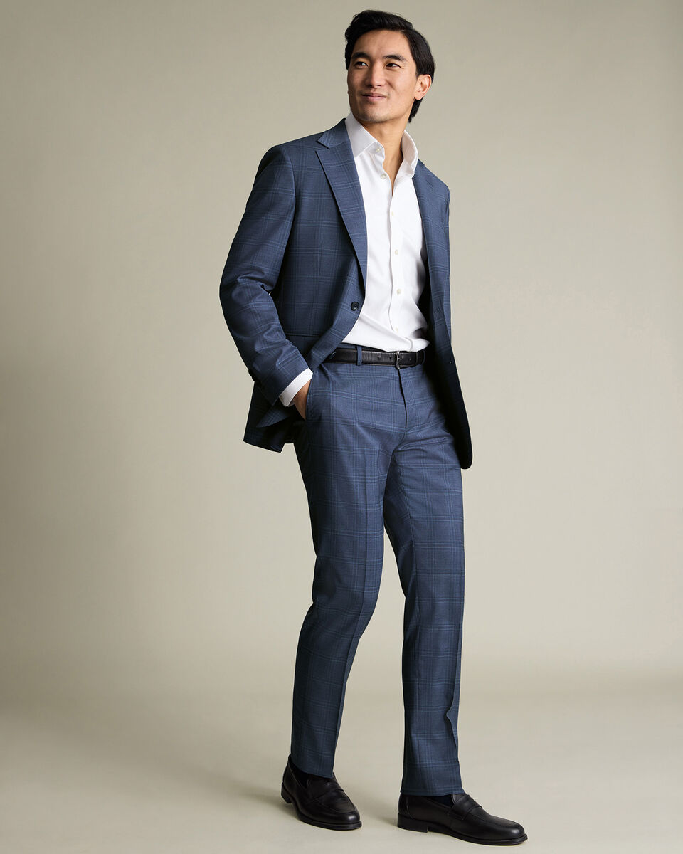 Italian Check Suit Pants – Steel Blue