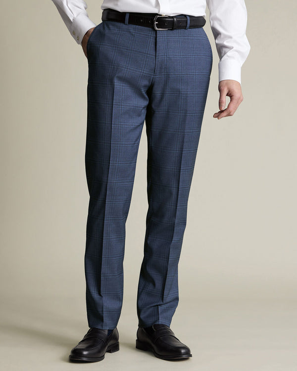 Italian Check Suit Pants – Steel Blue