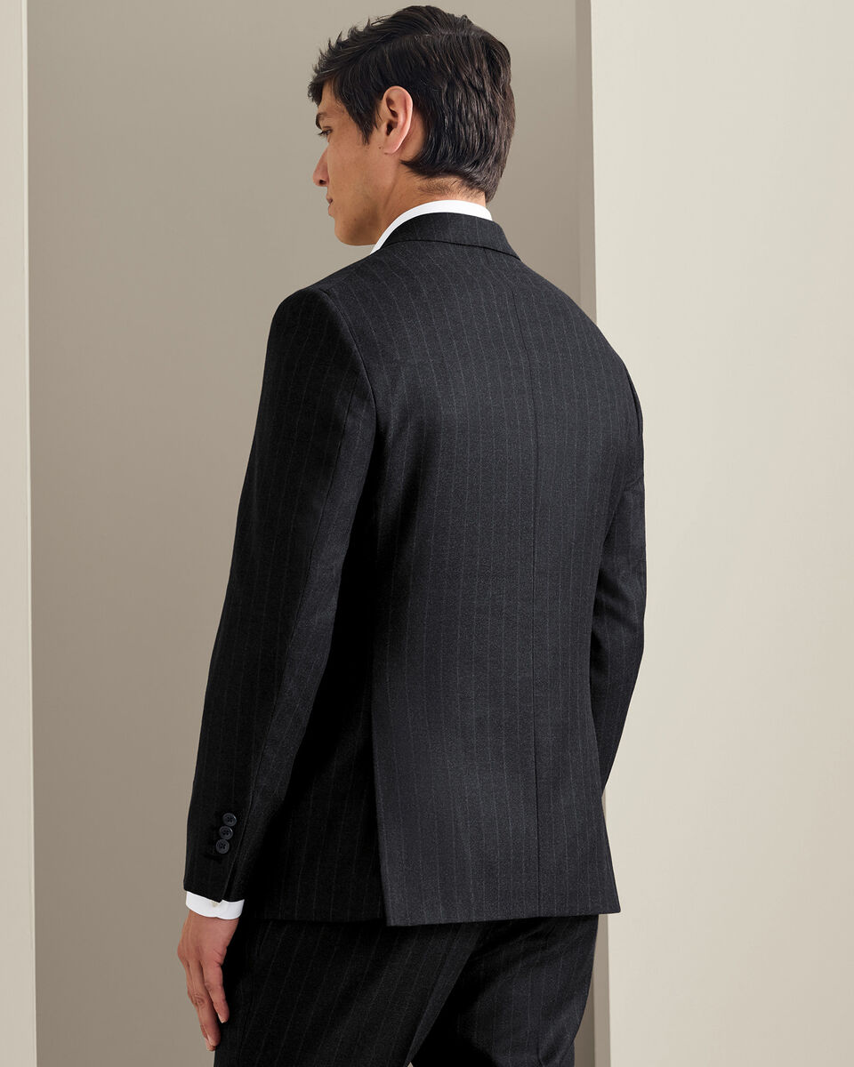 Italian Flannel Stripe Suit Jacket - Charcoal Grey
