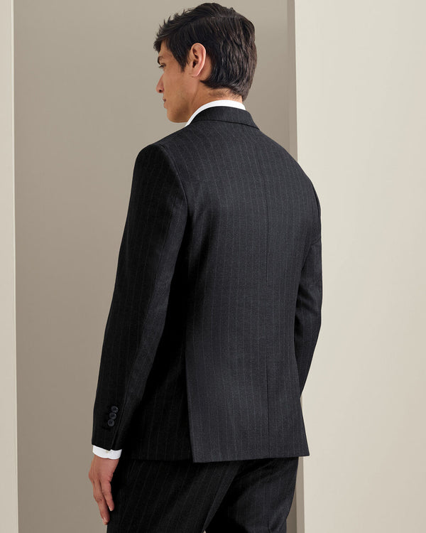 Italian Flannel Stripe Suit Jacket - Charcoal Grey