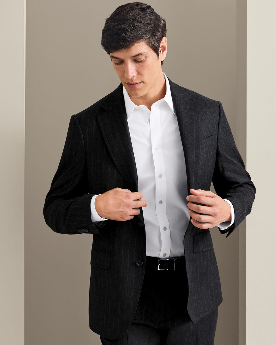Italian Flannel Stripe Suit Jacket - Charcoal Grey Main image