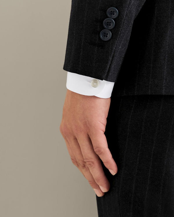 Italian Flannel Stripe Suit Jacket - Charcoal Grey