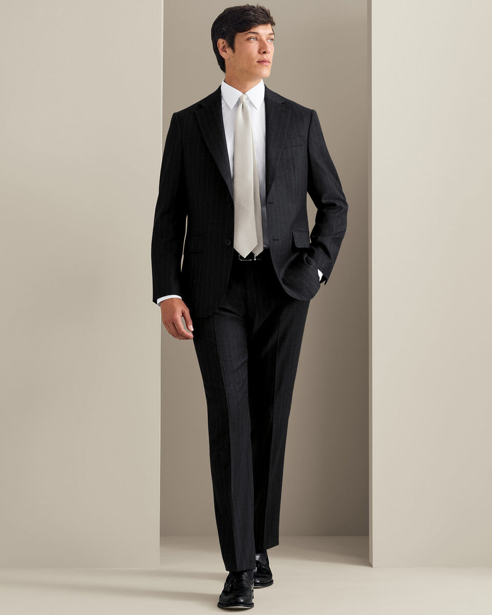 Italian Flannel Stripe Suit Jacket - Charcoal Grey