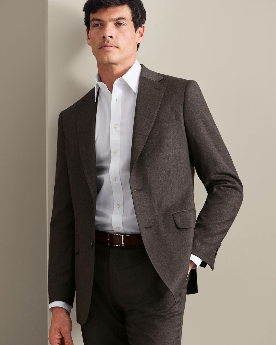 Italian Flannel Suit Jacket - Mocha Main image