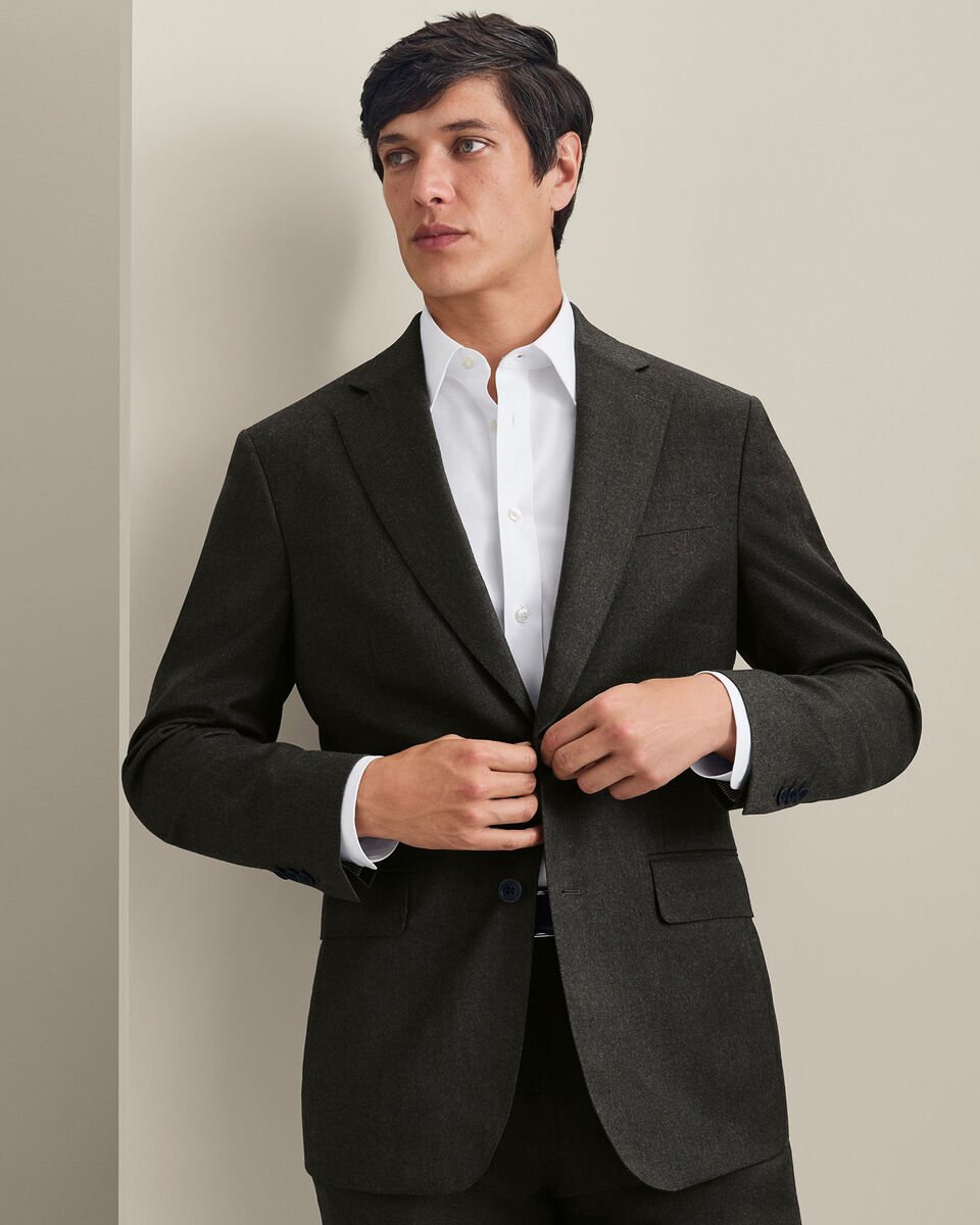 Italian Flannel Suit Jacket - Olive Green Main image