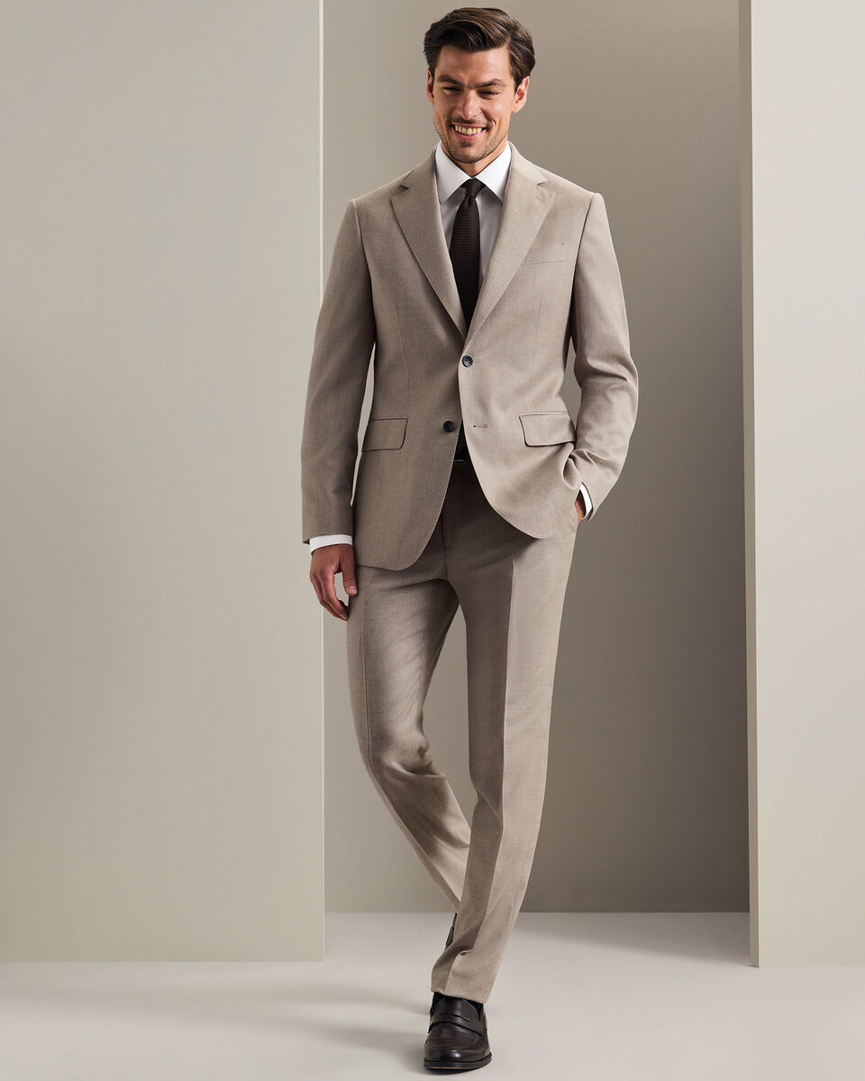 Italian Flannel Suit Jacket - Taupe