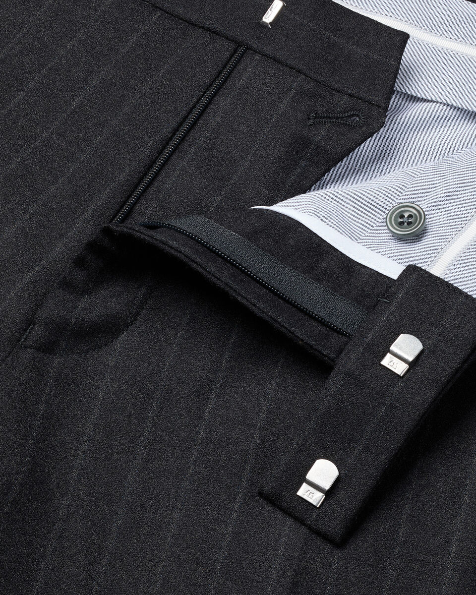 Italian Flannel Stripe Suit Pants - Charcoal Grey