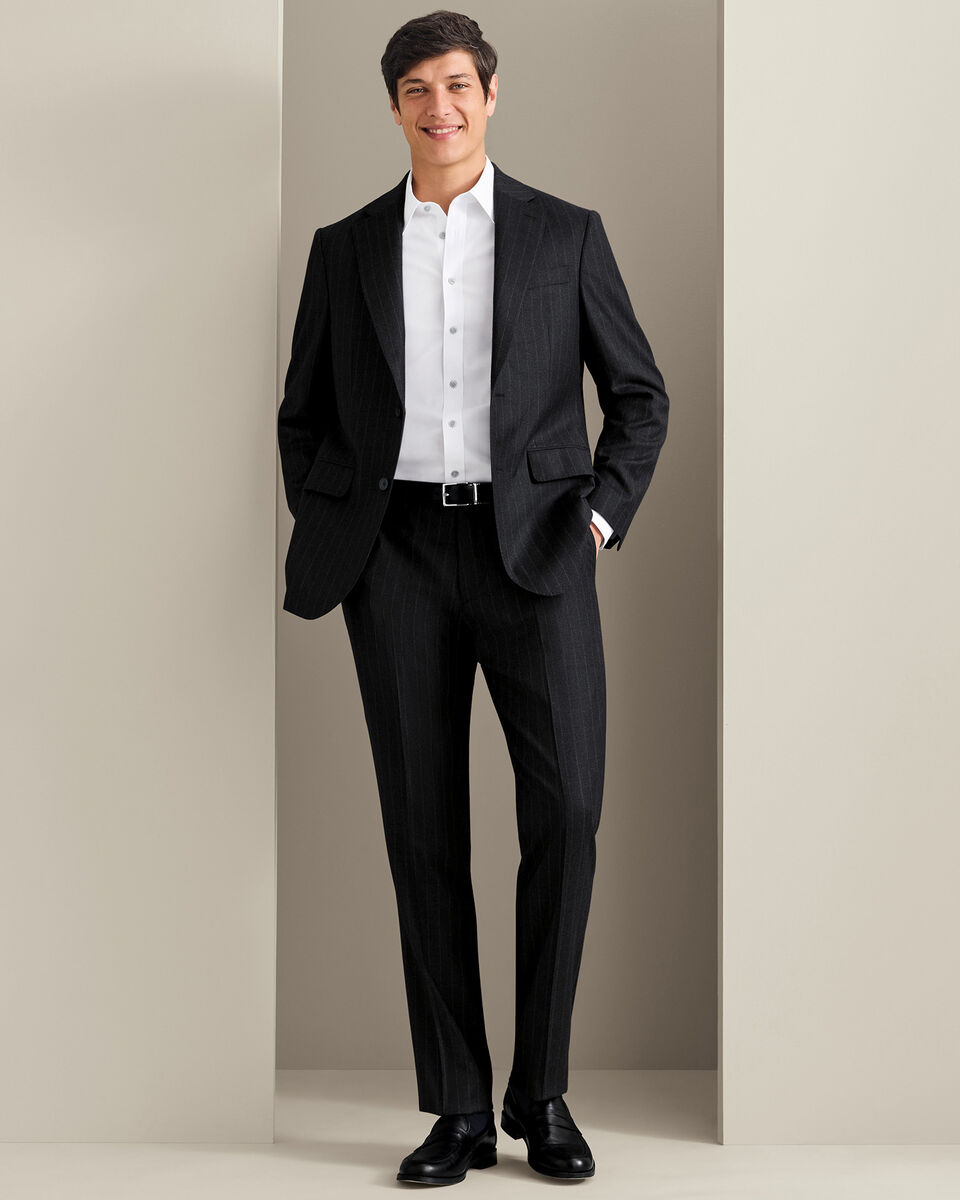 Italian Flannel Stripe Suit Pants - Charcoal Grey