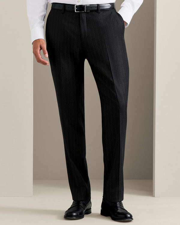 Italian Flannel Stripe Suit Pants - Charcoal Grey