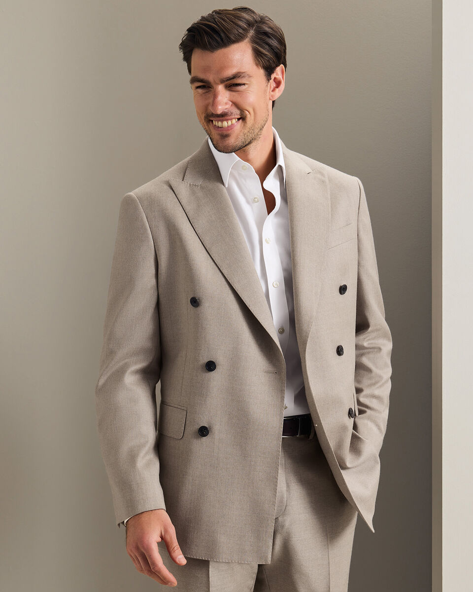 Italian Luxury Double Breasted Flannel Jacket - Taupe