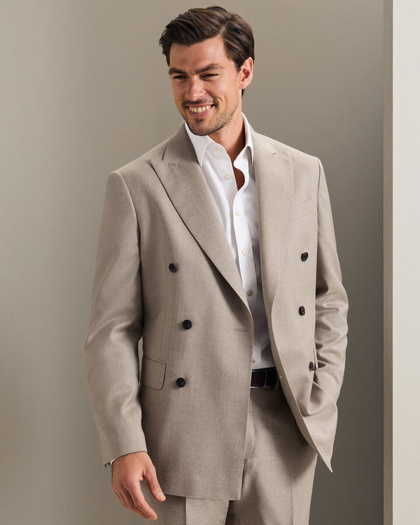 Italian Luxury Double Breasted Flannel Jacket - Taupe