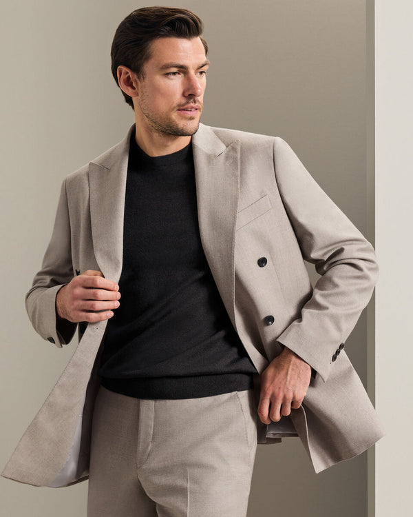 Italian Luxury Double Breasted Flannel Jacket - Taupe