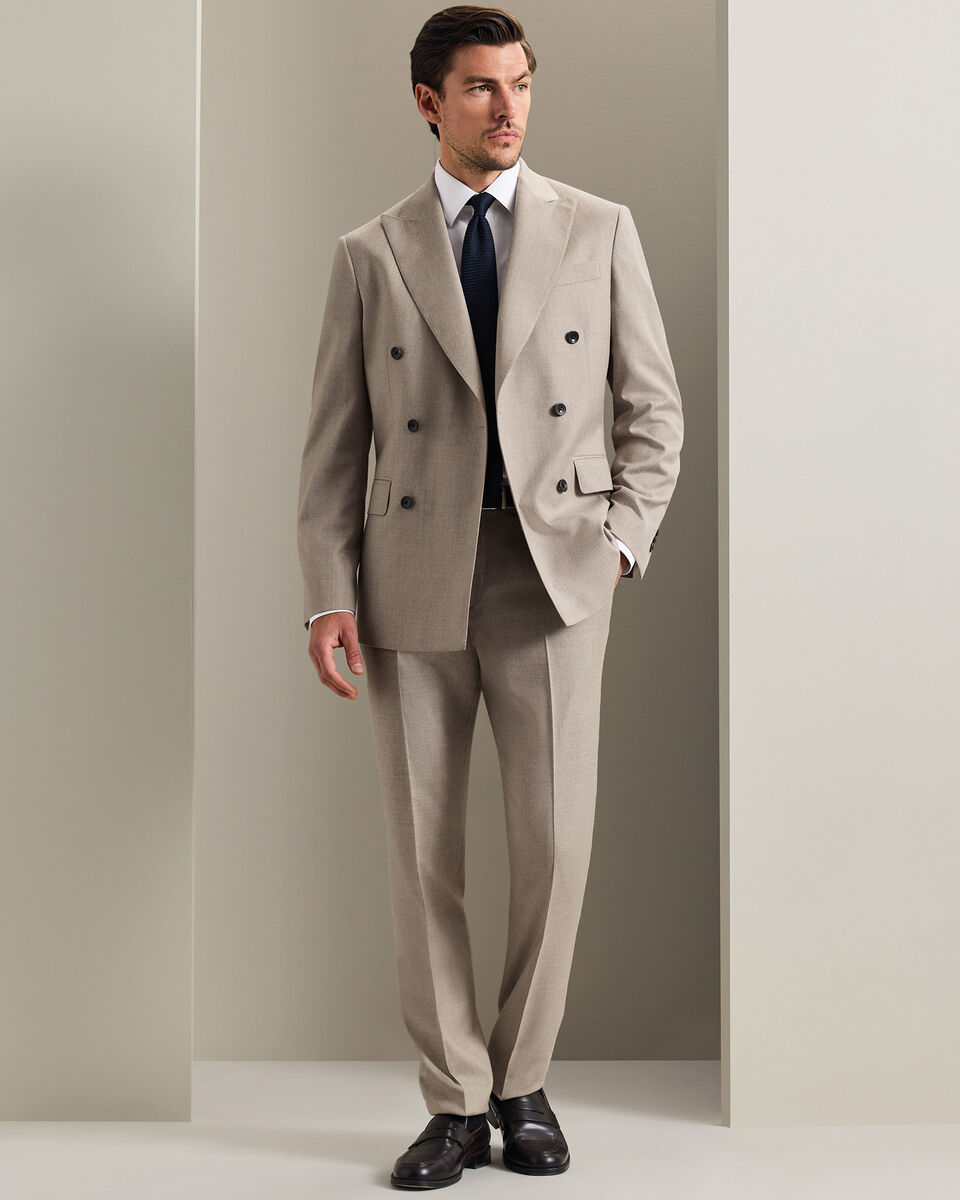 Italian Luxury Double Breasted Flannel Jacket - Taupe
