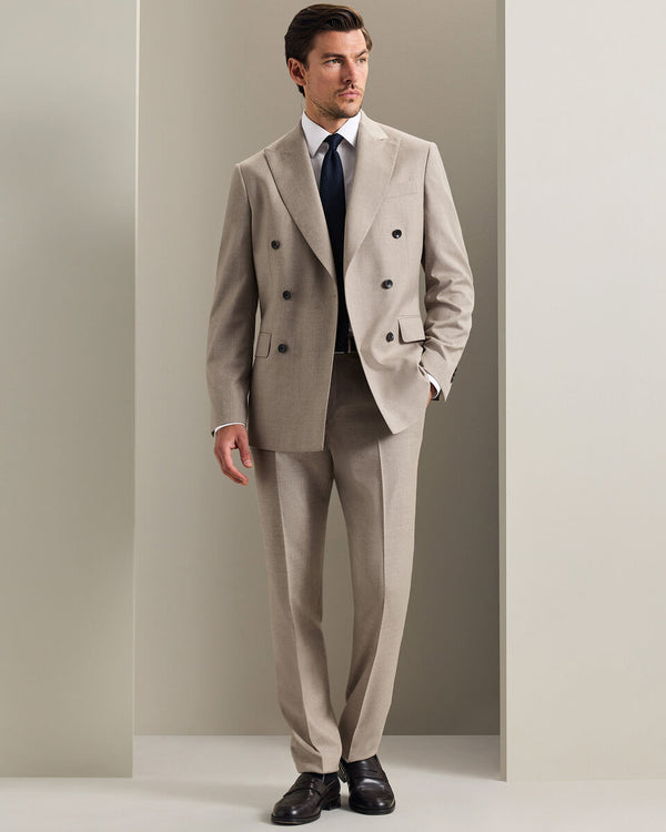 Italian Luxury Double Breasted Flannel Jacket - Taupe