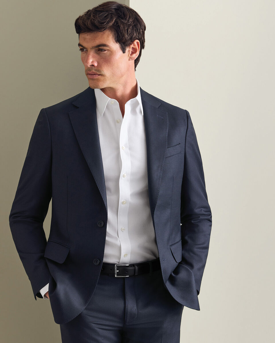 Italian Luxury Birdseye Suit Jacket - Navy Main image