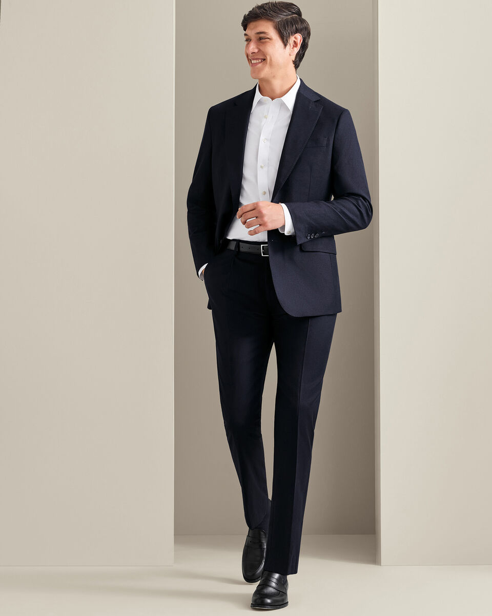 Italian Flannel Pleat Front Suit Pants - Navy