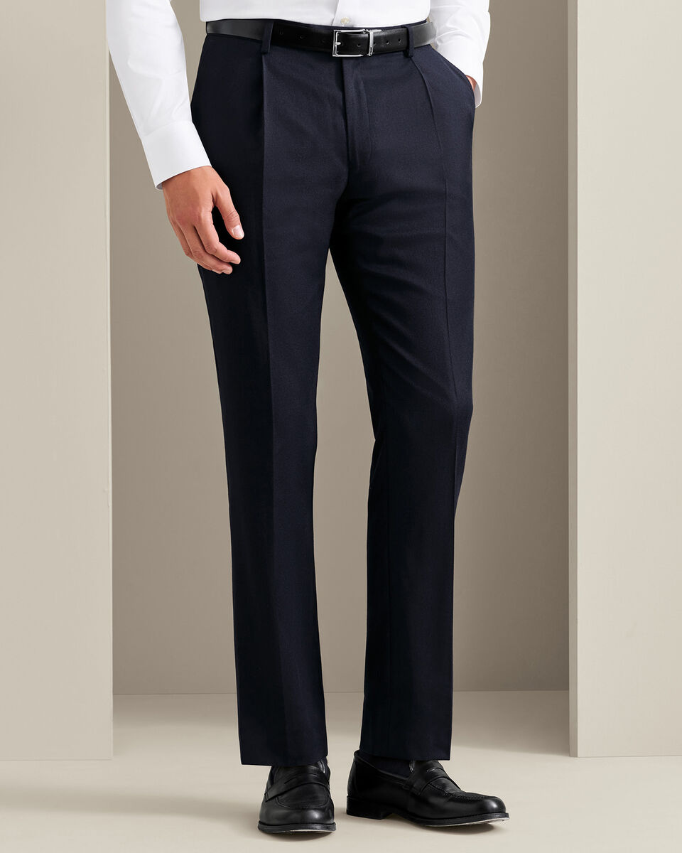 Italian Flannel Pleat Front Suit Pants - Navy