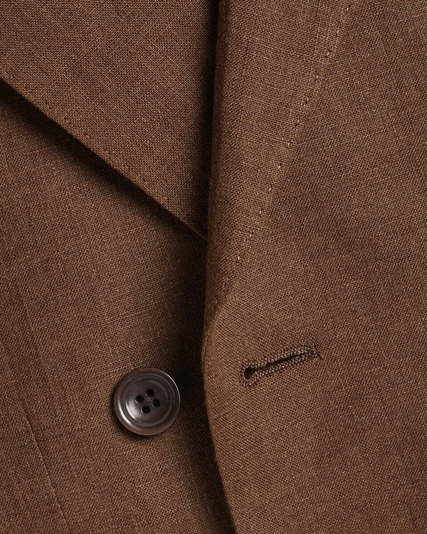 Double Breasted Pure Linen Jacket - Rust