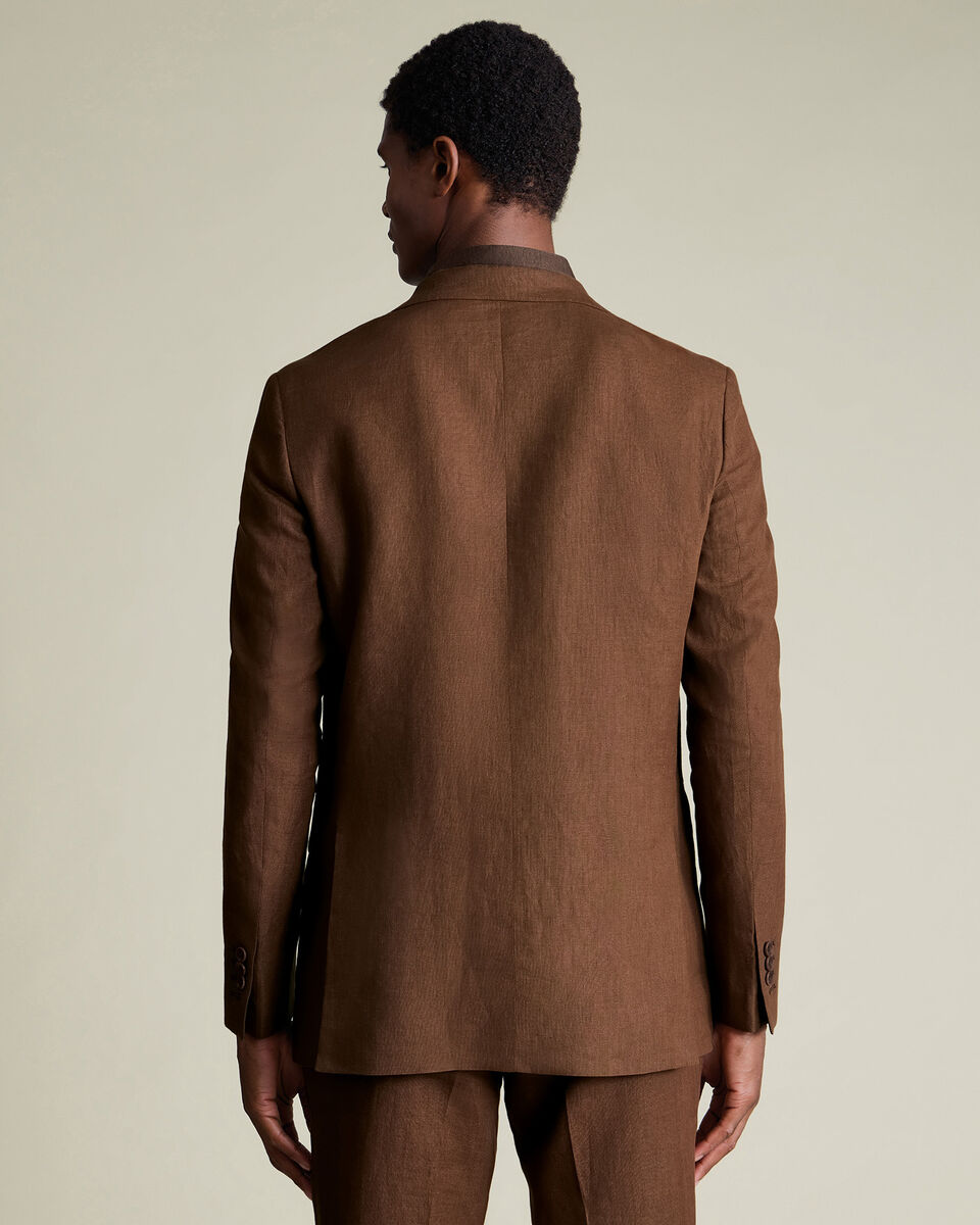Double Breasted Pure Linen Jacket - Rust