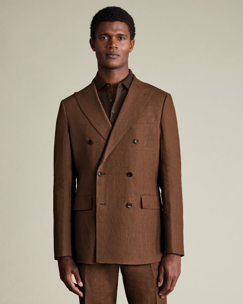 Double Breasted Pure Linen Jacket - Rust Main image