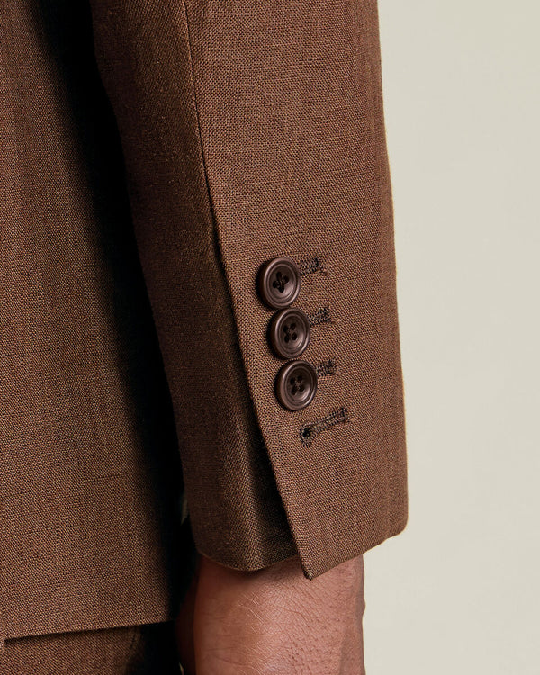 Double Breasted Pure Linen Jacket - Rust