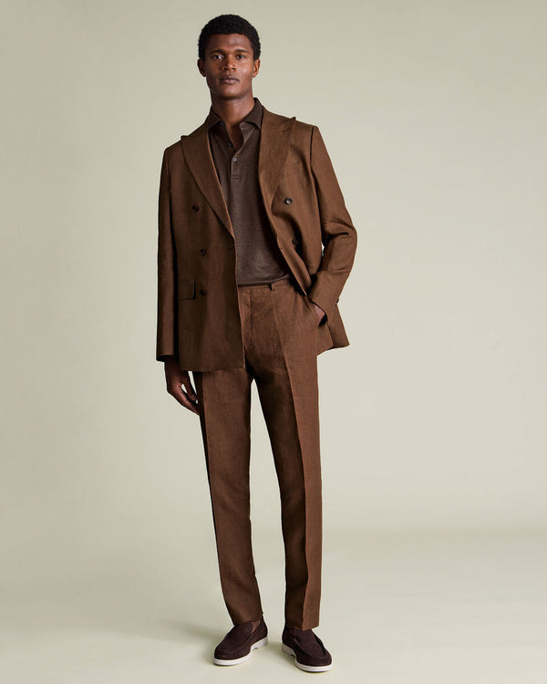 Double Breasted Pure Linen Jacket - Rust