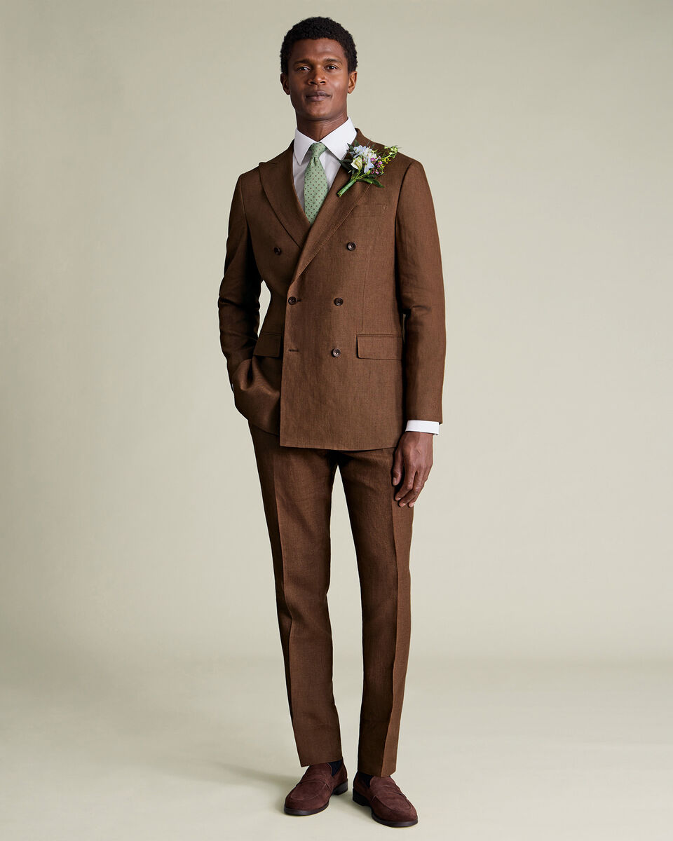 Double Breasted Pure Linen Jacket - Rust