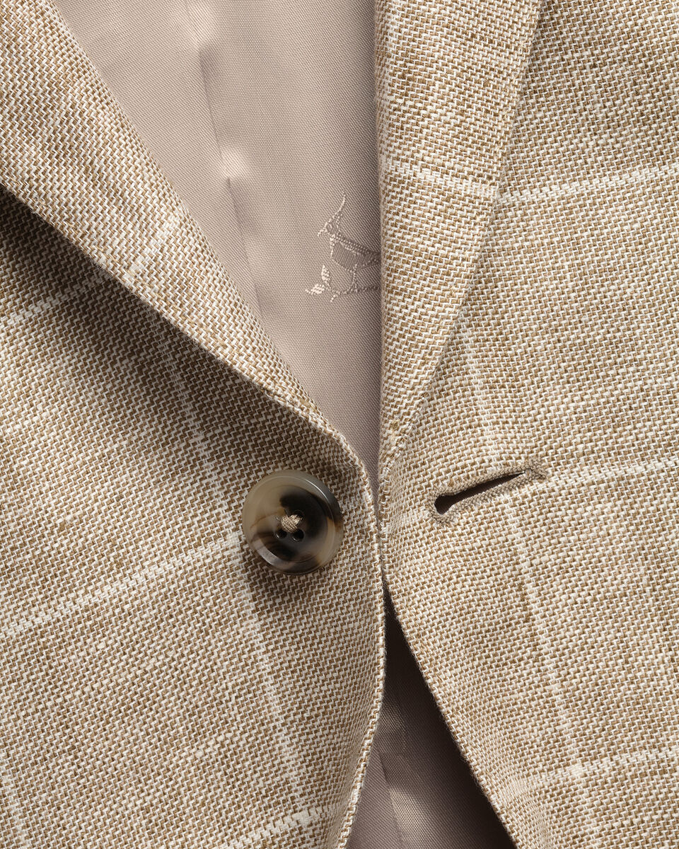 Pure Linen Check Jacket - Camel