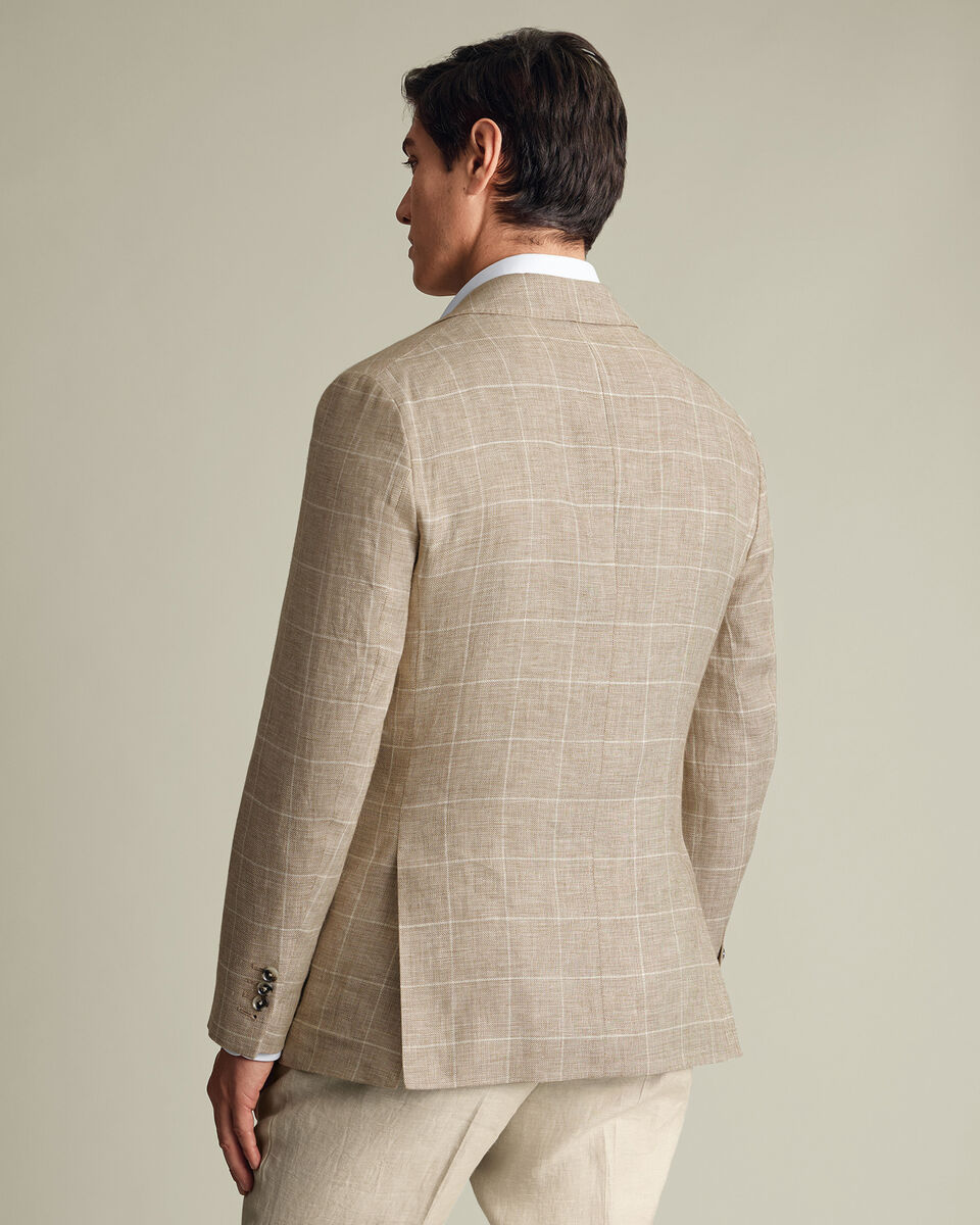 Pure Linen Check Jacket - Camel