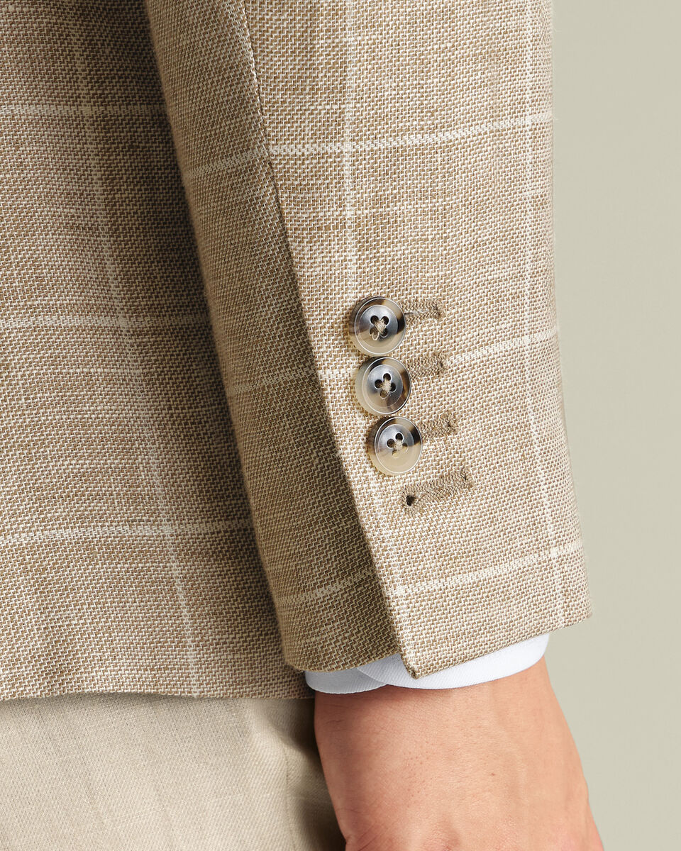 Pure Linen Check Jacket - Camel