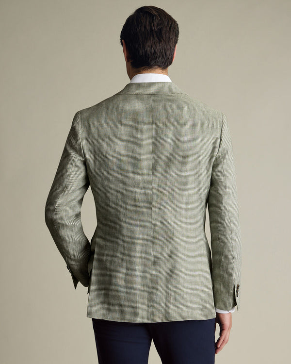 Pure Linen Puppytooth Jacket - Green