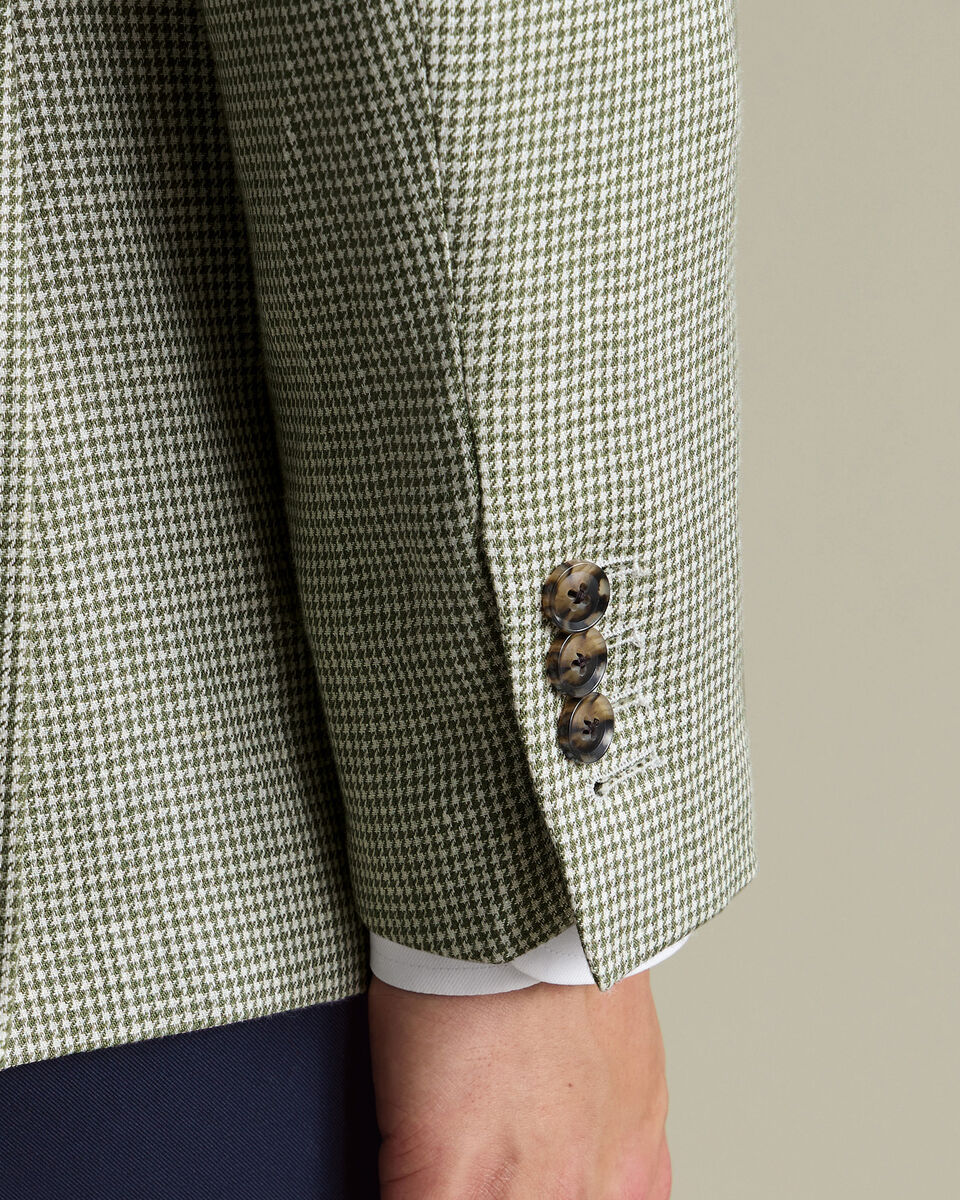 Pure Linen Puppytooth Jacket - Green