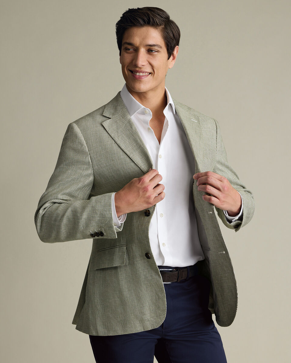 Pure Linen Puppytooth Jacket - Green Main image