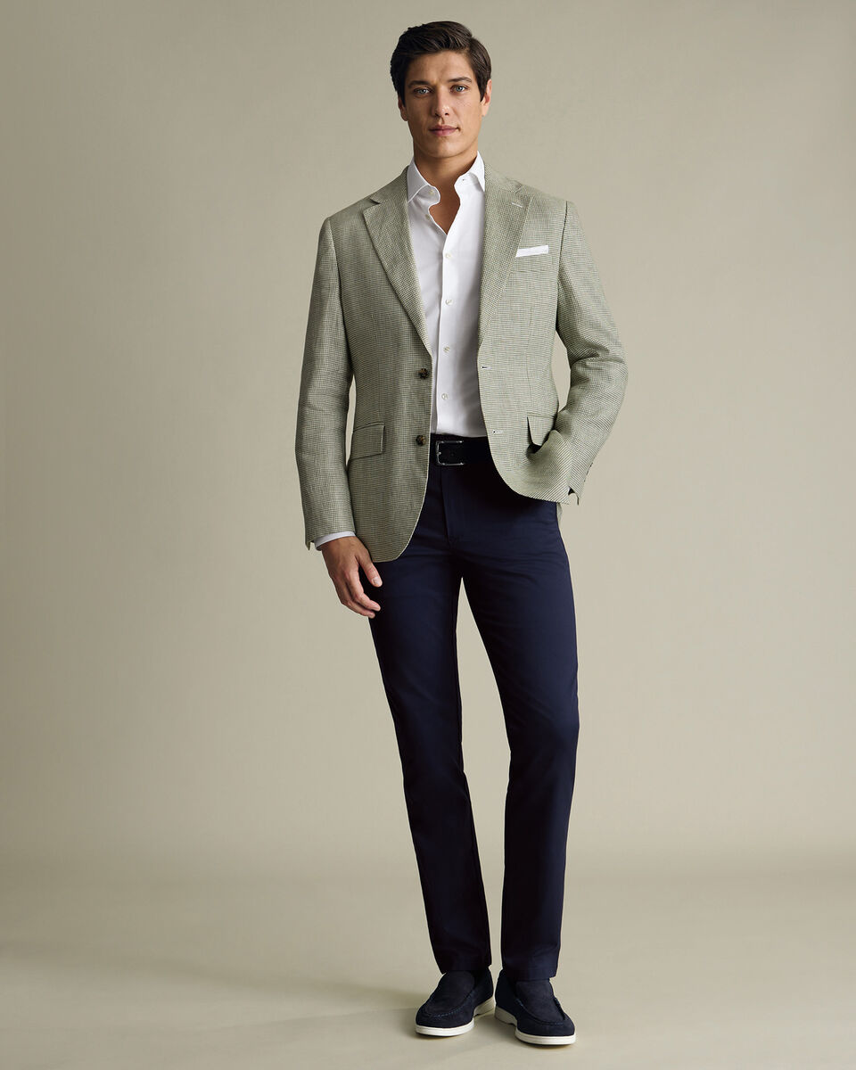 Pure Linen Puppytooth Jacket - Green