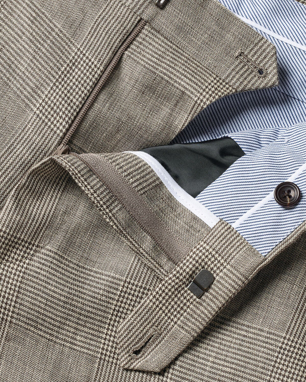 Pure Linen Check Pants – Mocha