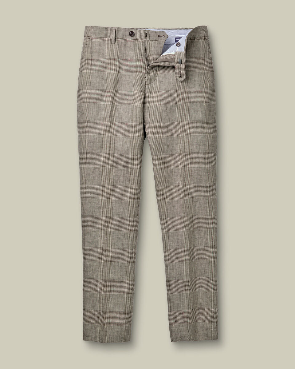 Pure Linen Check Pants – Mocha Secondary image
