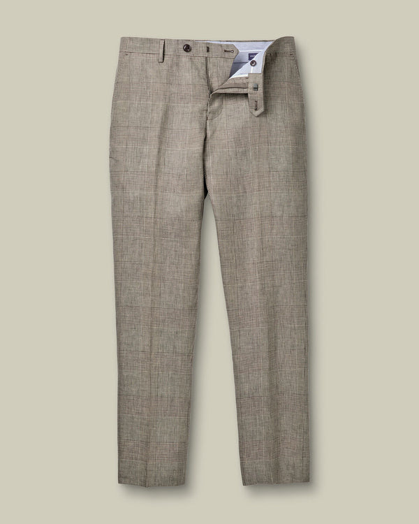 Pure Linen Check Pants – Mocha