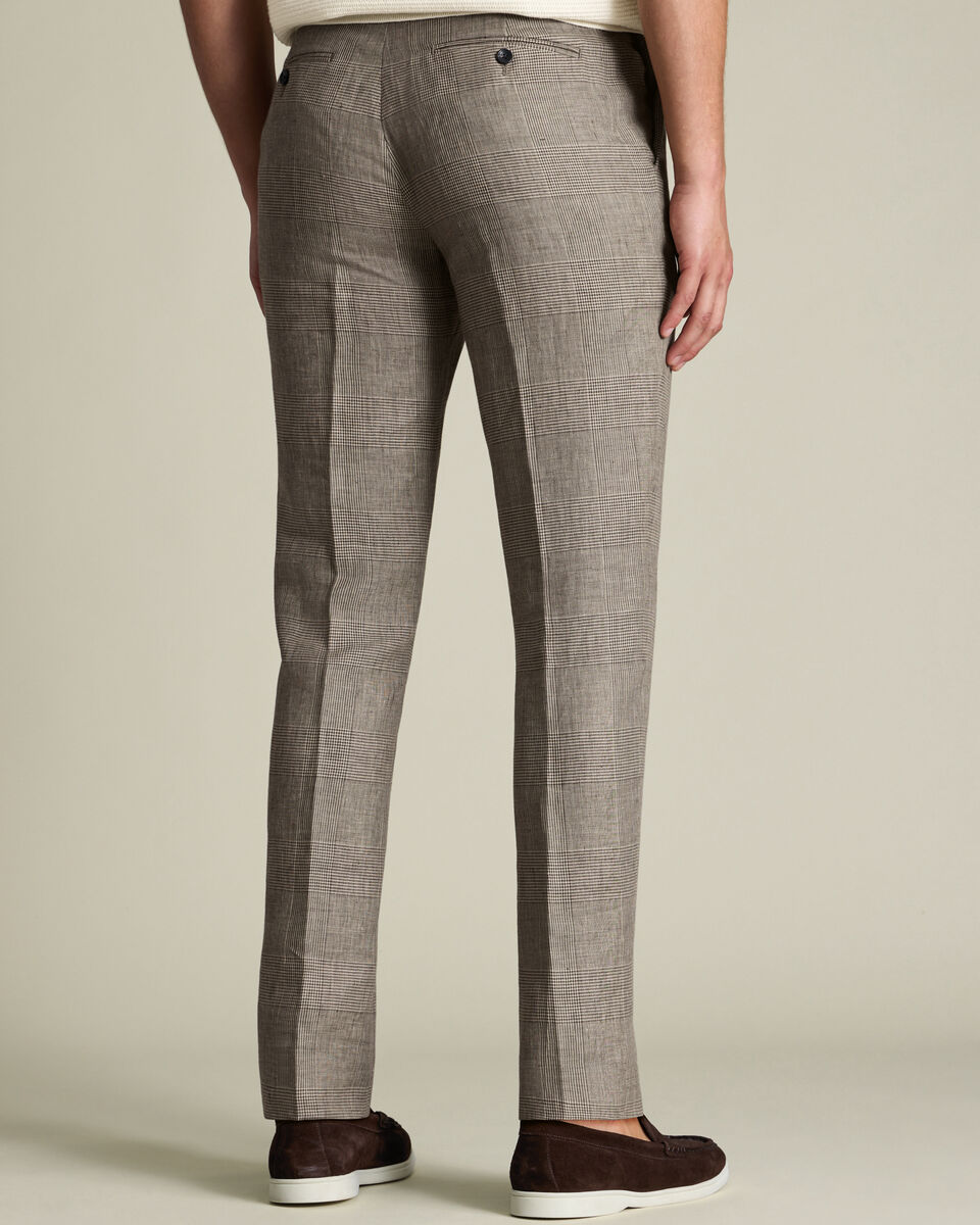 Pure Linen Check Pants – Mocha