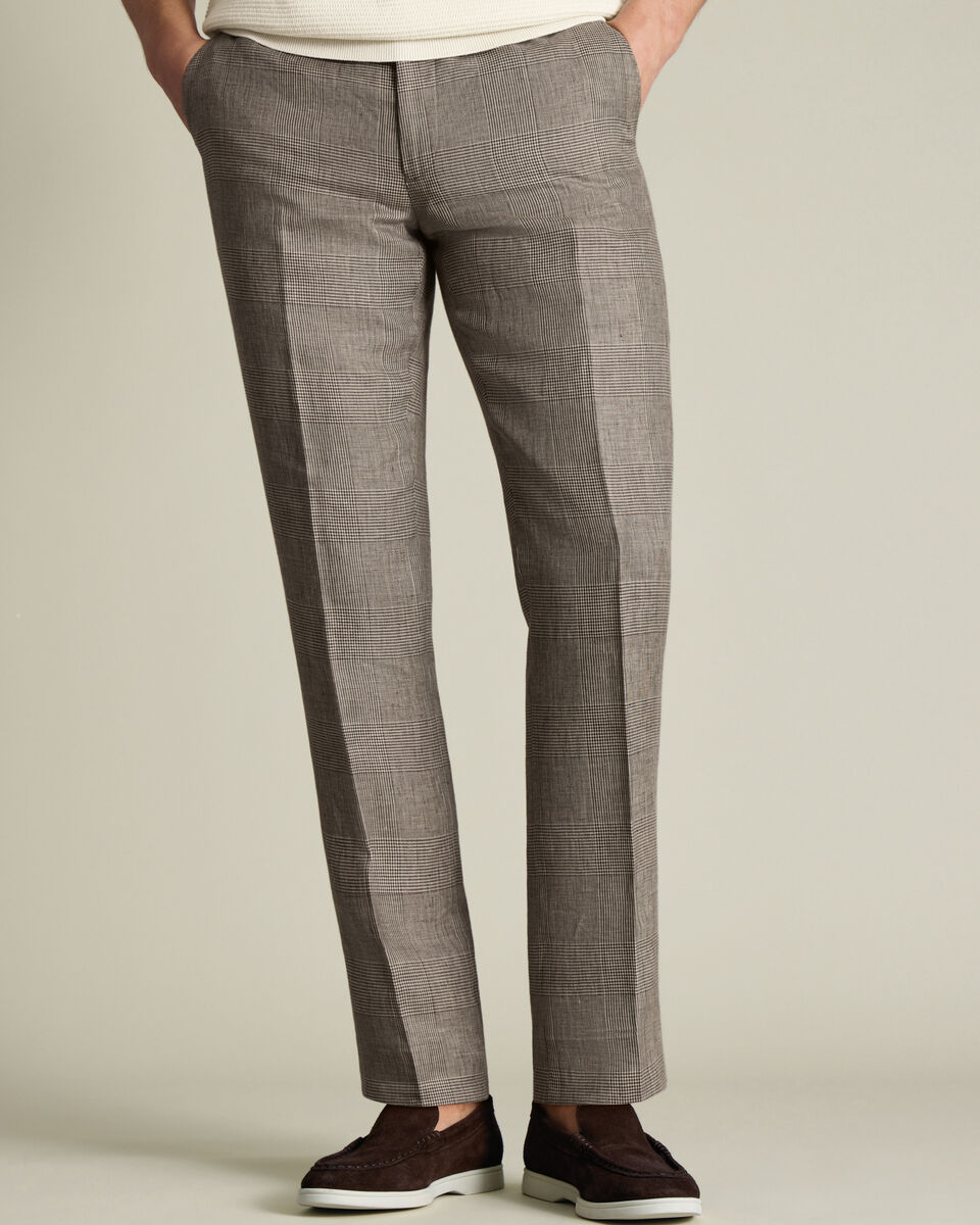 Pure Linen Check Pants – Mocha